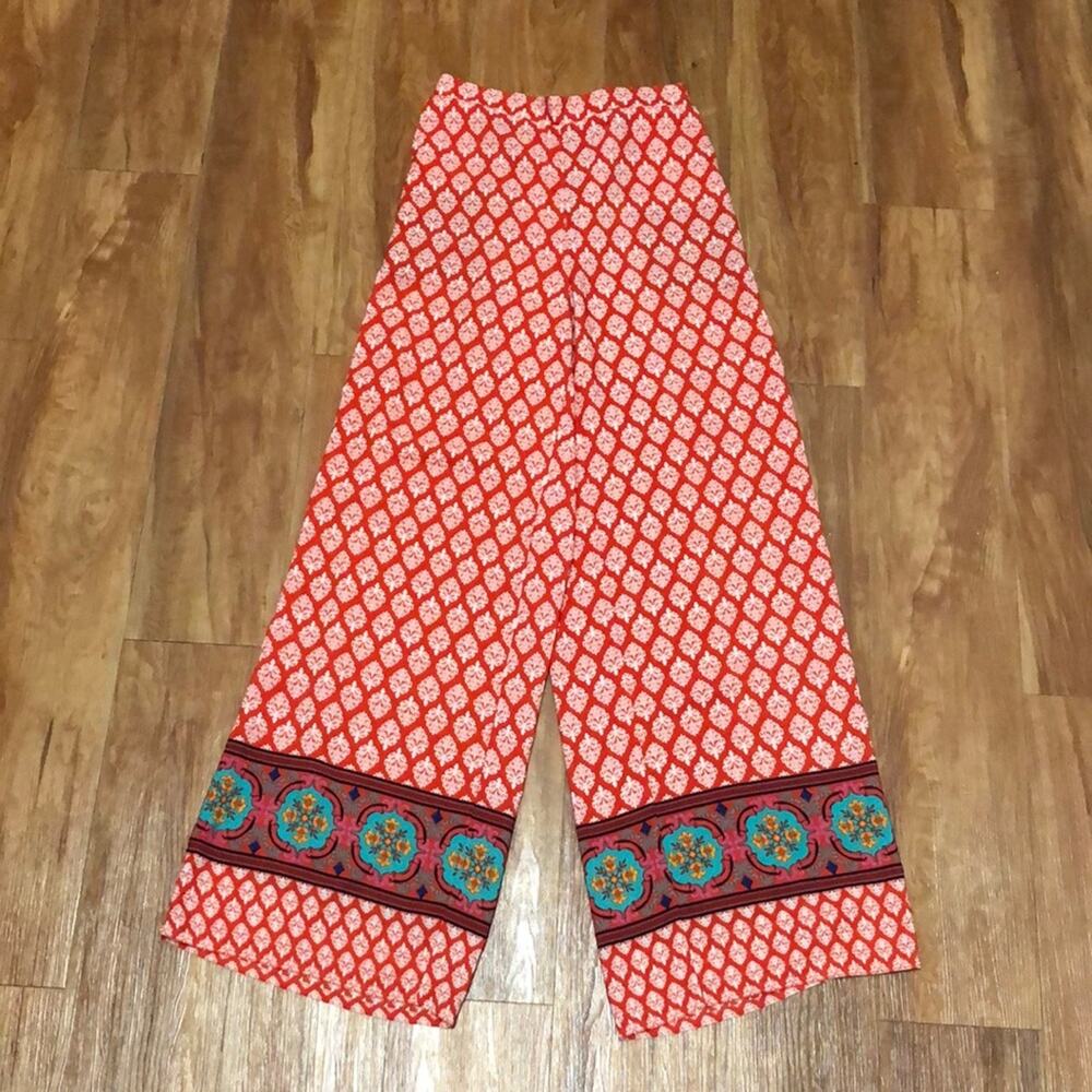 Love Tree Happens Orange Intricate Bohemian Wide Leg Pants Size Small